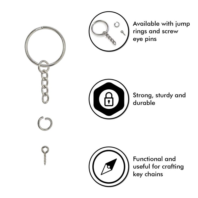 Millennial Essentials Split Key Ring with Chain, Open Jump Ring and Screw Eye Pins 1 Inch Key Chain Nickel Plated Silver 120pcs Bulk for Crafts - Image 2